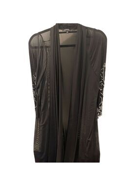 Marina Dresses Women's 18W Black Beaded Sheer Cardigan Jacket